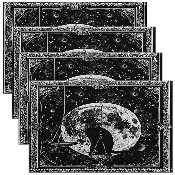Feelyou Boho Cat Table Place Mats, Set Boho Exotic Placemats Set of 4 Sun Moon Placemat for Kitchen Dining Table Decor Indoor Outdoor for Women Men Astrology Space Cosmic Celestial 18"x12" by Feelyou