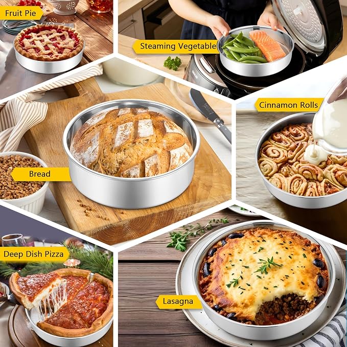 P&P CHEF 6 Inch Cake Pan Set of 2, Stainless Steel Round Baking Cake Pans | For Baking Serving, Non Toxic & Healthy, Leak-proof & Easy Clean, Mirror Finish & Easy Releasing, Oven & Dishwasher Safe - Image 6