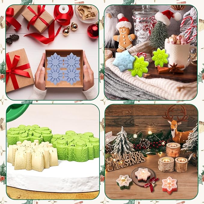 Snowflake Silicone Molds, 2Pcs Christmas Chocolate Snowflake Mold for Xmas Holiday Cake Cookie Soap Muffin Jelly Ice Cube Making Winter Party Home Decorations