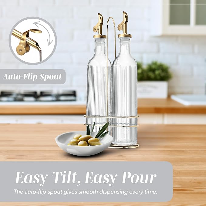 COOK WITH COLOR Glass Olive Oil Dispenser Bottle - 2 Pack, 17 oz Cruet - Elegant Carafe Decanter with Spout for Kitchen, Suitable for Vinegar, Coffee Syrups & Other Liquids - Image 5