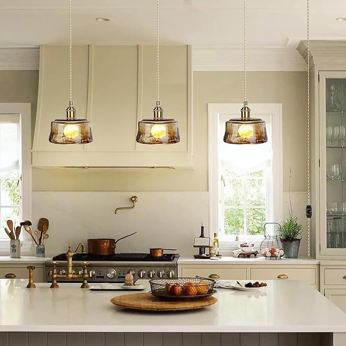 Sedelan Plug in Hanging Light, Glass Hanging Lights with Plug in Cord，Dimmable Pendant Lights Kitchen Island, Vintage Pendant Light Fixtures for Living Room Bedroom Hallway - Image 2