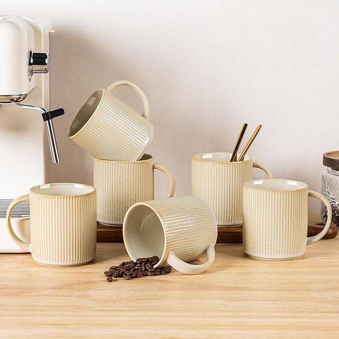 theterra Ceramic Coffee Mugs Set of 6, 14.2 oz Coffee Cups with Handle | Handmade, Suitable for Latte, Tea, Milk, Beer & Hot Cocoa, Cappuccino by TheTerra