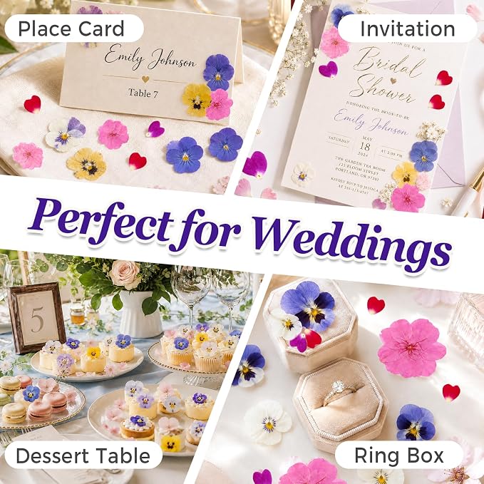 75 Pcs Edible Pressed Flowers for Cakes, Cocktails, Drinks & DIY Art Crafts | Natural Dried Edible Flowers for Drinks, DIY Crafts, Food Grade Mix of Pansies, Cherry Blossoms & Heart Rose Petals - Image 3