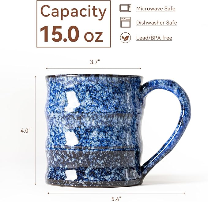 Unique Reactive Glaze Ceramic Coffee Mug - 15 oz Large Coffee Cup with Ergonomic Handle, Sakura Blue Ceramic Mug for Office & Home, Great Birthday Gift for Women, Men & Self-Care, Microwave Safe - Image 3
