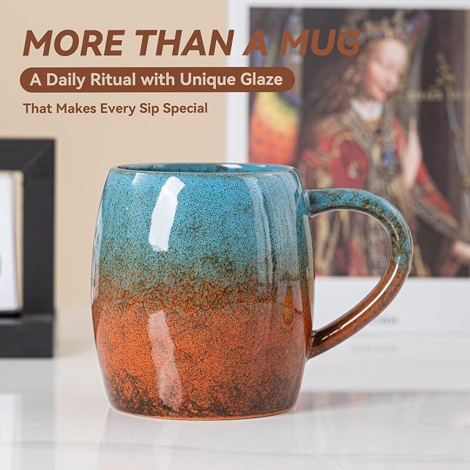 Handmade 22oz Ceramic Coffee Mug, Ergonomic Large Handle, Ideal Gift for Coffee Lovers, Microwave & Dishwasher Safe (Minute-Blue&Orange) - Image 6