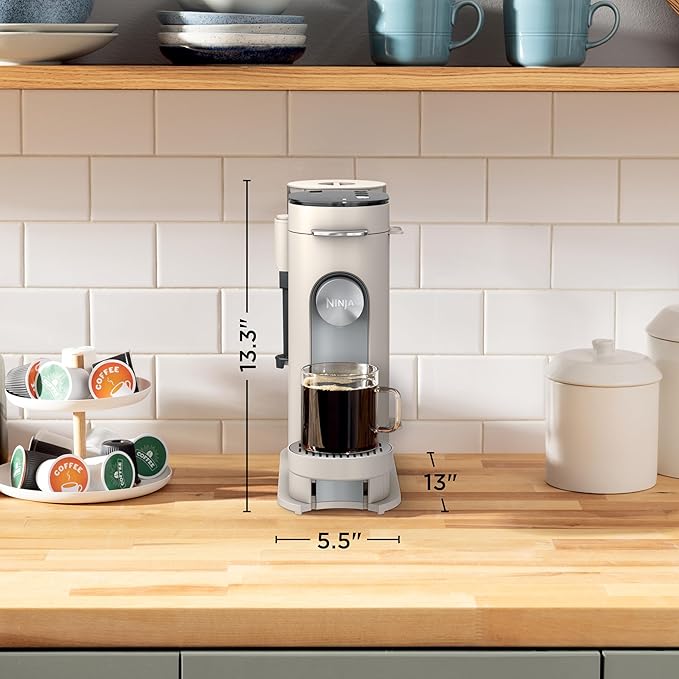 Ninja Pod & Grounds, XL Coffee Maker, K-Cup Compatible, Stone, PB055AST | Brews Grounds, Compact Design, Built-In Milk Frother, 68-oz. Reservoir, 6-oz. Cup to 24-oz. Mug Sizes - Image 9