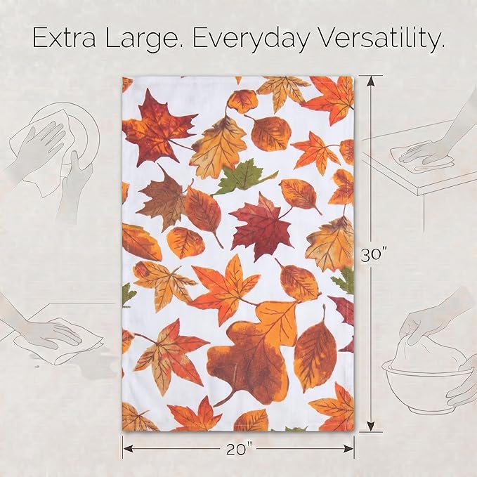 Urban Villa Kitchen Towels Cotton Dish Towels 20”x30”(Set of 6)Harvest Leaf - Image 3