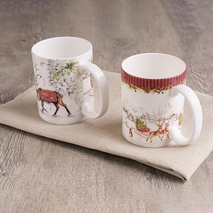 Maison d' Hermine Coffee Mug with Handles Tea Cups (15 Ounce, Pack of 2) | Fine Bone China Coffee Mugs for Hot Beverages Cappuccino Latte Home Restaurant Hotel Spring Summer -Christmas Tradition - Image 9