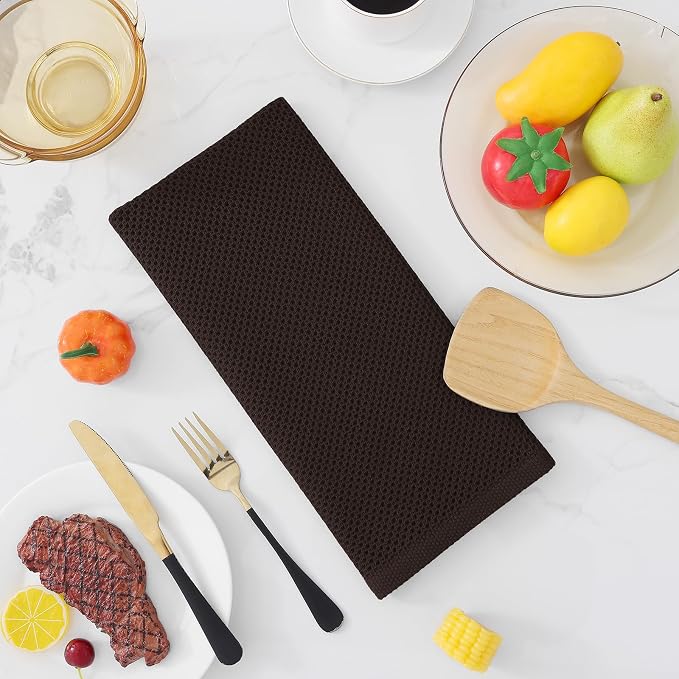 Homaxy 100% Cotton Waffle Weave Kitchen Dish Towels 4-Pack, Dark Brown | 13 x 28 Inches, Ultra Soft Absorbent Dish Towels, Quick Drying Cleaning Towels - Image 7