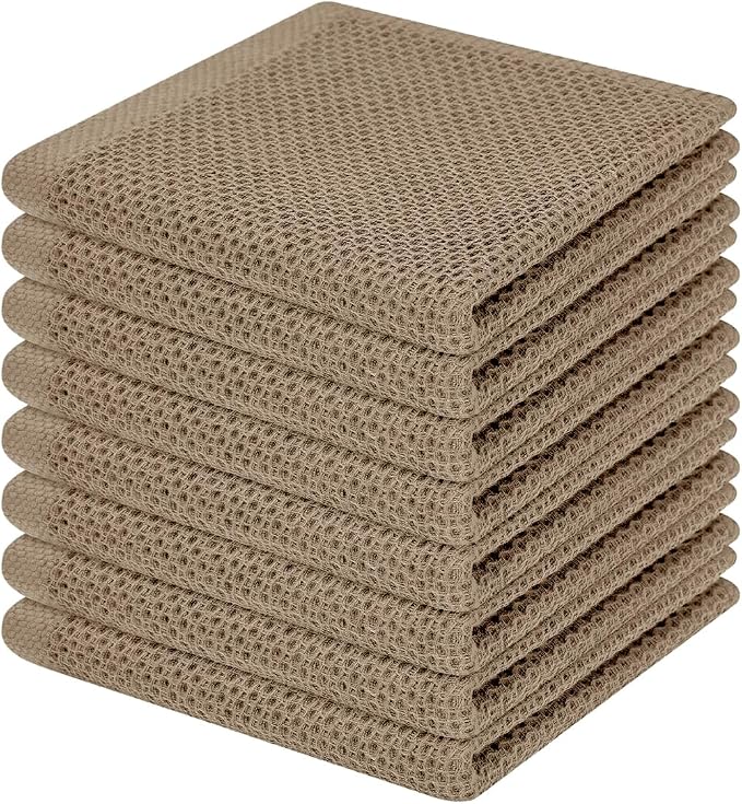 Homaxy 100% Cotton Waffle Weave Kitchen Dish Cloths 8-Pack, Tan | 12 x 12 Inches, Ultra Soft Absorbent Dish Towels, Quick Drying Dish Rags with Hanging Loop by Homaxy