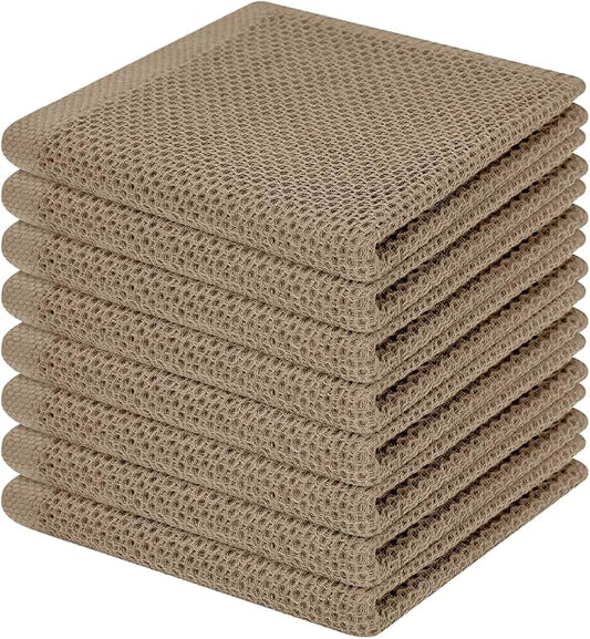 Homaxy 100% Cotton Waffle Weave Kitchen Dish Cloths 8-Pack, Tan | 12 x 12 Inches, Ultra Soft Absorbent Dish Towels, Quick Drying Dish Rags with Hanging Loop by Homaxy