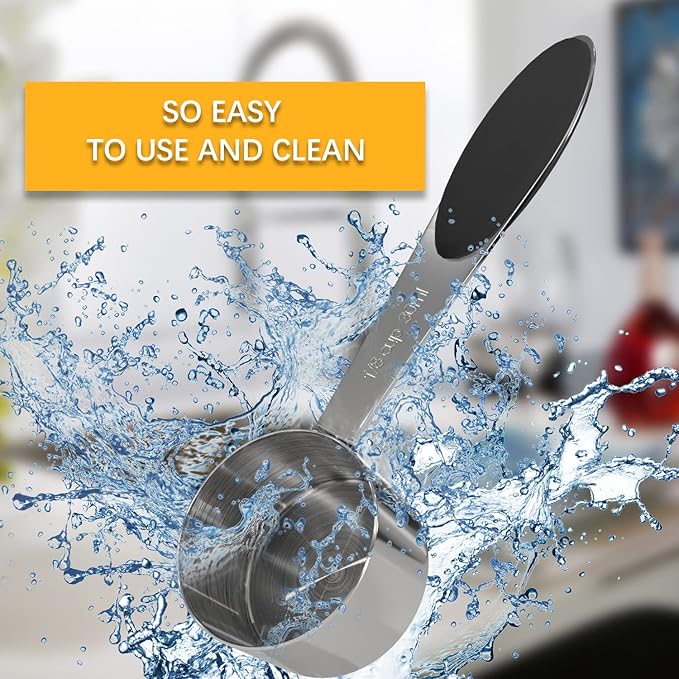 1PCS 1/8Cup (30ml, 1oz) Single Measuring Cup with Black Silicone Grip, Stainless Steel Individual Measure Scoop Only