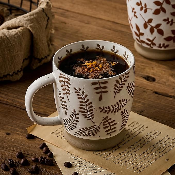 18 Oz Large Ceramic Coffee Mug Set of 2 - Rustic Handmade Floral Mugs with Handle, Microwave Safe for Latte Espresso Cappuccino Tea Cocoa Milk, Modern Unique Big Cups for Kitchen Women(Sage Green) - Image 3