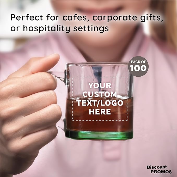 Custom Libbey Clear Glass Coffee Mugs 13 oz. Set of 100, Personalized Bulk Pack - Perfect for Coffee, Tea, Espresso, Hot Cocoa, Other Beverages - Green Bottom