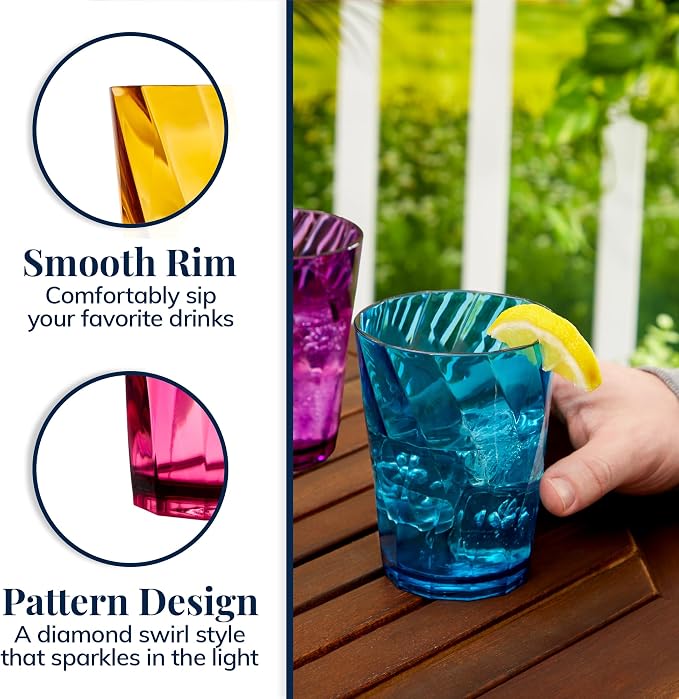 US Acrylic Optix Plastic Reusable Drinking Glasses (Set of 8) 14oz Rocks Cups in Jewel Tone Colors | BPA-Free Tumblers, Made in USA | Top-Rack Dishwasher Safe - Image 4