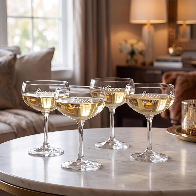 Marquis By Waterford Engraved Moments Coupe Glasses, 9oz, Set of 4 | Personalized with Custom Engraving for Luxurious Home Bar Gifting - Image 9