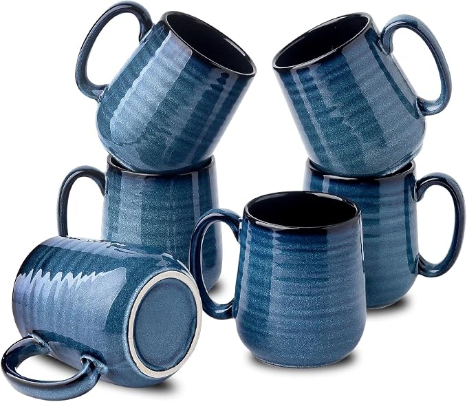 HASENSE Coffee Mugs, 12 Ounce Ceramic Coffee Mug Set of 6, Reactive Glaze Tea Cups with Handle for Milk, Hot Cocos, Latte, Stylish Blue Cup Gift for Man and Women, Dishwasher and Microwave Safe by Hasense