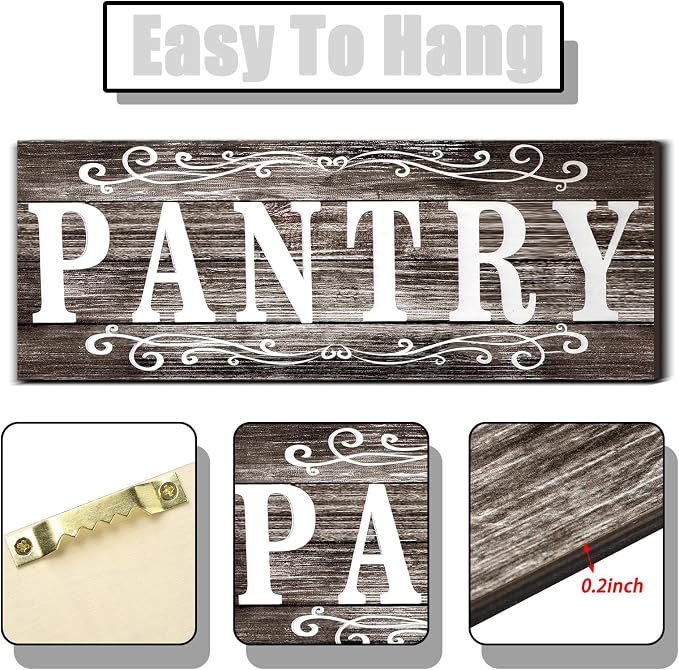 Jetec Pantry Sign Wall Decor 16 x 6 Inch Farmhouse Wood Pantry Signs Rustic Retro Hanging Wooden Art Plaque Decorative for Kitchen Restaurant Door Room Home Decoration(Gray) - Image 5