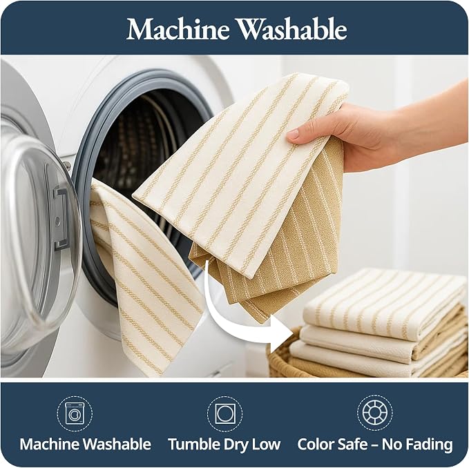 LANE LINEN Kitchen Towels Set of 4-18”x28” Absorbent Cotton Dish Towels, Quick-Drying Hand & Tea Towels for Kitchen, Light Tan - Image 9