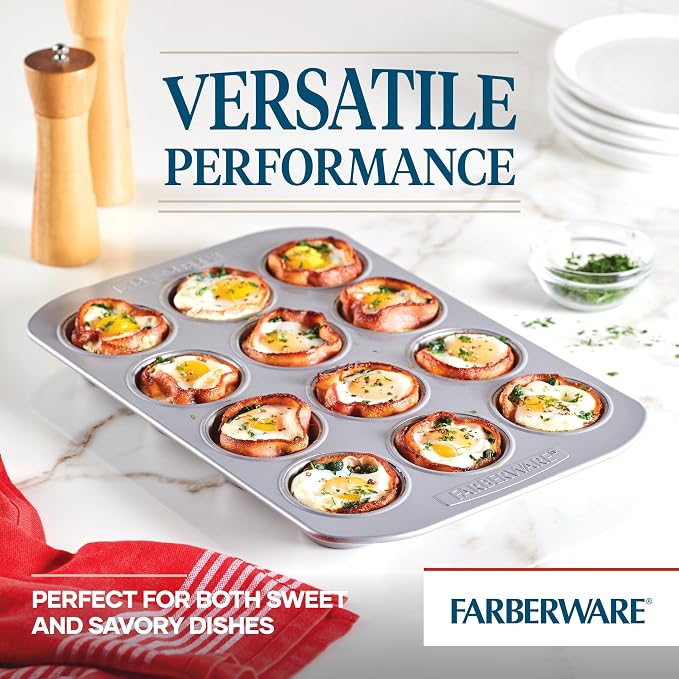 Farberware Bakeware Nonstick Muffin Pan, 12-Cup, Cupcake Baking Pan, Gray - Image 3