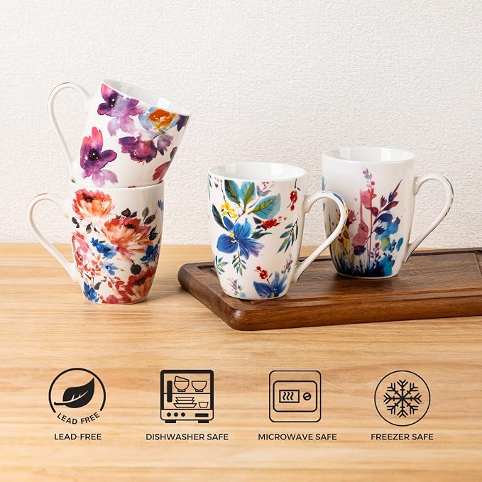 GBhome 12oz Coffee Mugs Set fo 6, Ceramic Coffee Mugs with Decaled Flowers for Man Woman Mom Dad, Light Weight Coffee Mugs Set for Latte/Cappuccino/Cocoa/Milk, Dishwasher & Microwave Safe - Image 5