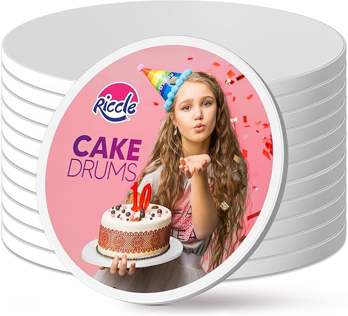 RICCLE Cake Boards - 14 Inch Cake Drums - Smooth-Edged Pack of 12 Cake Drums - Sturdy Cake Boards Round - Bend Resistant Multi-Layered Cake Base for Minimalist Displays