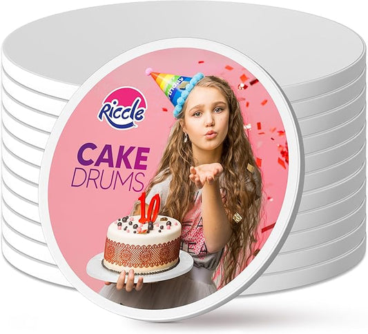 RICCLE Cake Boards - 14 Inch Cake Drums - Smooth-Edged Pack of 12 Cake Drums - Sturdy Cake Boards Round - Bend Resistant Multi-Layered Cake Base for Minimalist Displays