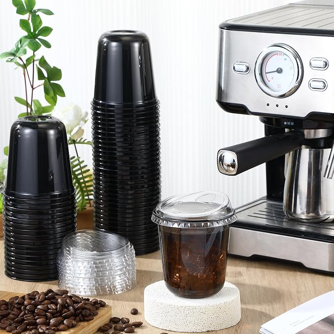 Ziliny 50 Sets Clear Plastic Coffee Cups with Sip Lids, Disposable Plastic PET Crystal Cups for Iced Coffee, Smoothie, Cold Beverage, Drink Shops and Party Catering(Black,12 oz) - Image 2