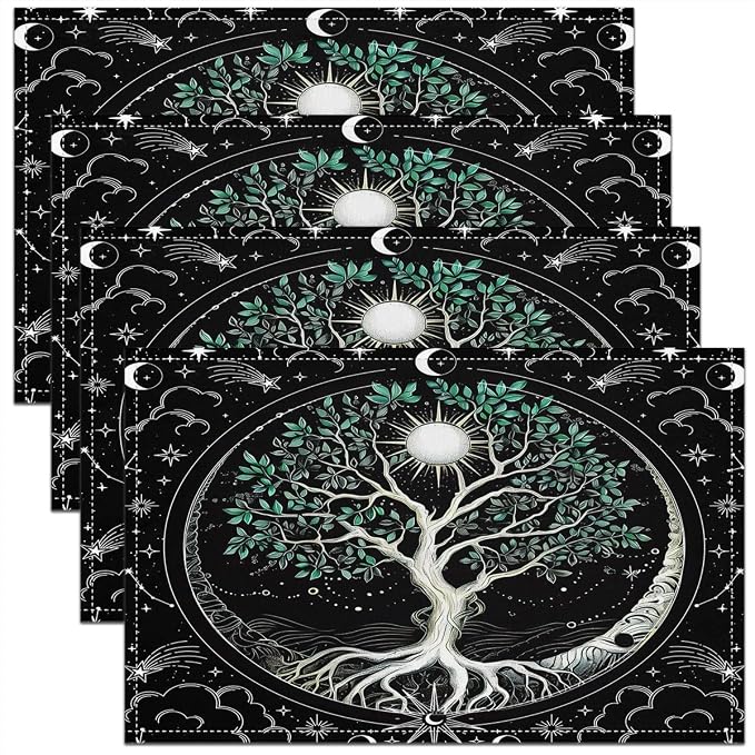 Feelyou Boho Exotic Tree Placemats Set of 4 for Girls Boys Kids 18"x12" Bohemian Botanical Placemat for Kitchen Dining Table Decor Indoor Outdoorative Sun Moon Table Place Mats, Galaxy Astrology Space by Feelyou