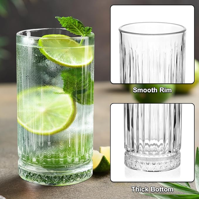 Highball Glasses Set of 4, 16oz Tall Drinking Glasses, Lead-free Crystal Water Glassware for Juice, Cocktails, Iced Tea - Image 5