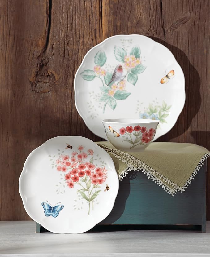 Lenox Dinnerware Set, Butterfly Meadow Flutter 12-Piece Set, Service For 4, Elegant White Porcelain, Dishwasher Safe, Chip Resistant, Plates And Bowls Sets, Home and Kitchen (Assorted, 12 Pieces) - Image 8
