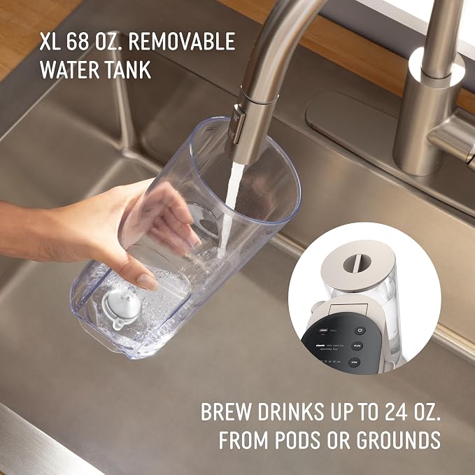 Ninja Pod & Grounds, XL Coffee Maker, K-Cup Compatible, Stone, PB055AST | Brews Grounds, Compact Design, Built-In Milk Frother, 68-oz. Reservoir, 6-oz. Cup to 24-oz. Mug Sizes - Image 6