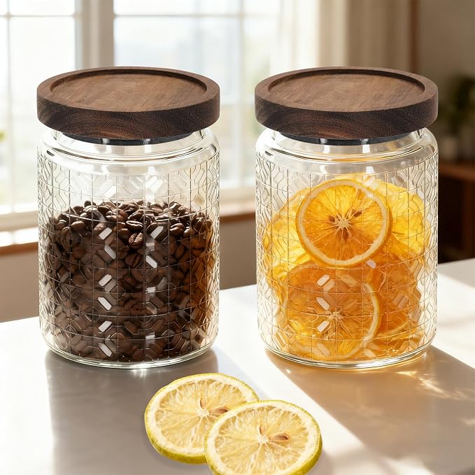 1Pc 24oz Window Style Vintage Glass Candy Jar with Solid Wood Lid, Kitchen Storage Canister for Sugar, Coffee, Tea, Cookies, Bath Salt - Decorative Mason Jar (1, Clear, 24oz) - Image 3