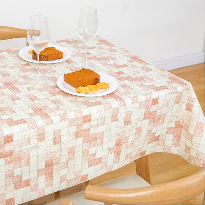 FIFTY FEET 54X54 Inch Square Tablecloth, Vinyl Tablecloth with Flannel Backing Waterproof Table Cloth, Spill Proof Picnic Table Cover for Outdoor/Indoor/Camping/Dining(Beige Plaid) - Image 9