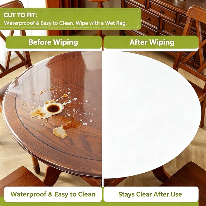 Round Table Protector 48 Inch Thick Table Cover Protector Round Plastic Waterproof PVC Tablecloth Vinyl Circle Table Top Protector for Dining Room Coffee Home Essentials - Image 5