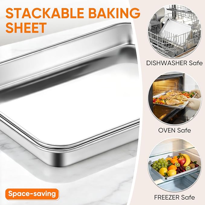 LIANYU Stainless Steel Sheet Pan Set, 17.5x13 Inch, Dishwasher Safe, 3 Pack | Commercial Grade Half Sheet Pan, Professional Bakeware Cookie Tray, Mirror Finish, Non Toxic, Easy Clean, Dishwasher Safe - Image 5