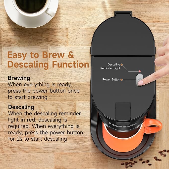 Small Single Serve Coffee Maker, One Cup Coffee Machine for K-Cup & Grounds | Portable Pod Coffee Maker, Fast Brew, 6 to 12 oz. Brew Sizes, One Button Design, Easy for Elder to Use, Space Saving, Black - Image 5