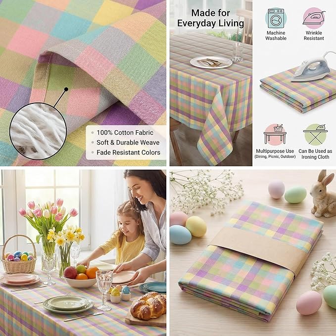Urban Villa Tablecloth Cotton Tabletop 60x84 (6-8 Seats) Easter Checks - Image 5