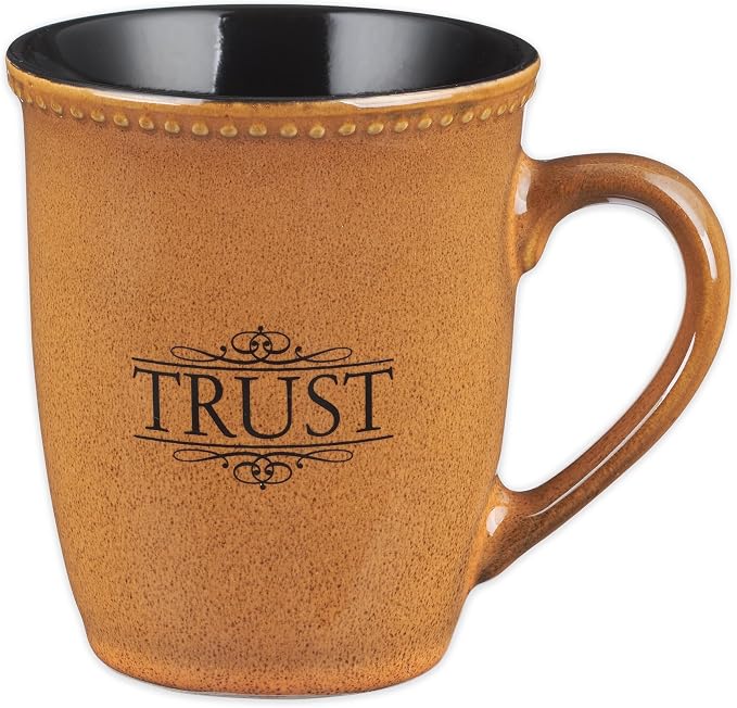 Christian Art Gifts Saddle Tan Stoneware Coffee Mug – 13 oz. Microwave and Dishwasher-safe Lead-free Inspirational Scripture Coffee and Tea Mug for Men & Women with Bible Verse: Trust – Psalms 91:2 by ChristianArtGifts