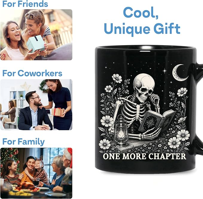 Hyturtle Funny Skeleton Reading Coffee Mug with Spoon Gifts for Book Lovers | Spooky Reading Themed Gifts for Readers, Halloween Decor, Premium double-sided print 11oz ceramic mug, Comfort grip handle - Image 8