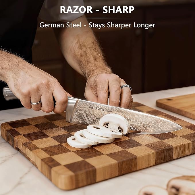Knife Set, Astercook 21 Pieces Kitchen Knife Set with Built-in Sharpener, German Stainless Steel Knife Block Set, Razor-Sharp Knives with Full-tang Handle, Dishwasher Safe Kitchen Utensils Set - Image 2