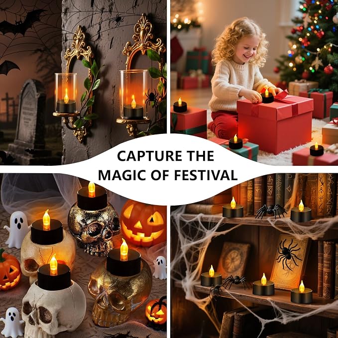 Tea Lights Battery Operated Candles LED Tea Lights Flameless Candles 200+ Hours Flickering Fake Tealights for Halloween, Christmas Home Table Decor(Black, 24 Pack) - Image 5