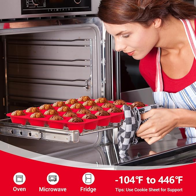 Redfly 2 Pack Silicone Mini Muffin Pan & Cupcake Pans for Baking - 24 Cup Mini Size BPA Free Egg Bites Molds - Image 4