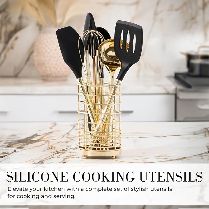 Styled Settings Black and Gold Kitchen Utensils Set, 23-Piece | Stainless Steel, Silicone, 23-Piece Kitchen Accessories Includes Gold Measuring Cups, Spoons, Cooking, and Kitchen Decor - Image 5