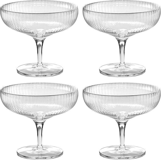 Serax Champagne Glass | Inku Glassware by Sergio Herman | 4 Coupe Glasses 15 cl | Clear Drinking Flutes Set | Transparent Luxury Copas for Dinner at Home with Wine, Wedding | Kitchen Sets by Serax