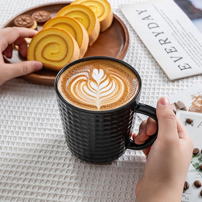 14 oz Ceramic Coffee Mugs Set of 4, Black Coffee Cups with Handle | Coffee Mug for Office & Home, Latte Cocoa, Lead-Free, Wedding & Housewarming Gift, Microwave & Dishwasher Safe - Image 6