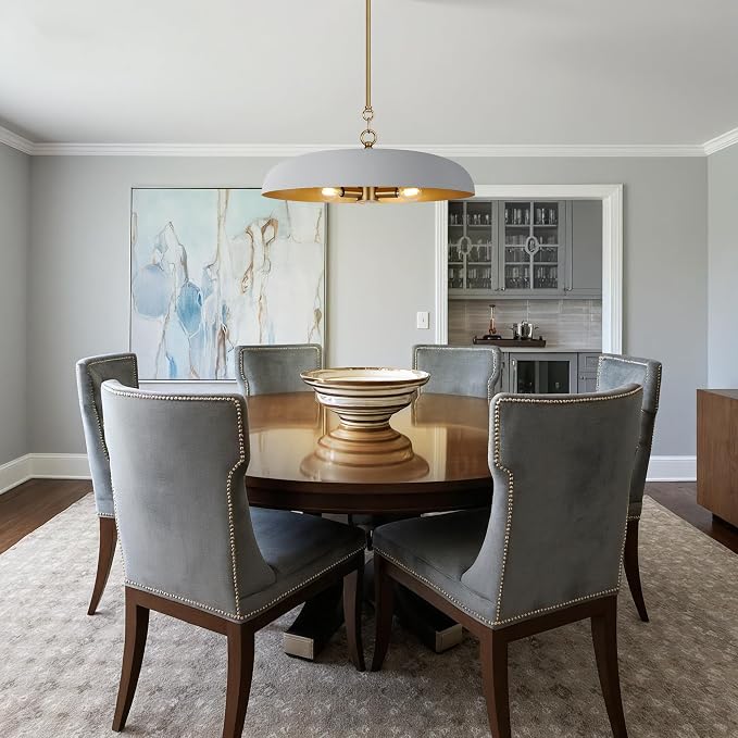 LamQee 20 Inch Oversized Large Pendant Lights, 3-Lights Gray and Gold Modern Dome Chandelier, Nordic Metal Pendant Lighting Fixture Ceiling Hanging for Kitchen Island, Dining Room Over Table, Bar - Image 4