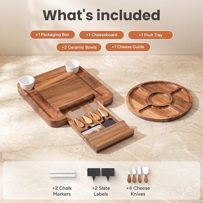 SMIRLY Charcuterie Board Set with Serving Accessories, Acacia | Serving Board Gift for Housewarmings, Weddings and Birthdays, Great for Hosting parties, Wine Nights and Celebrations - Image 2