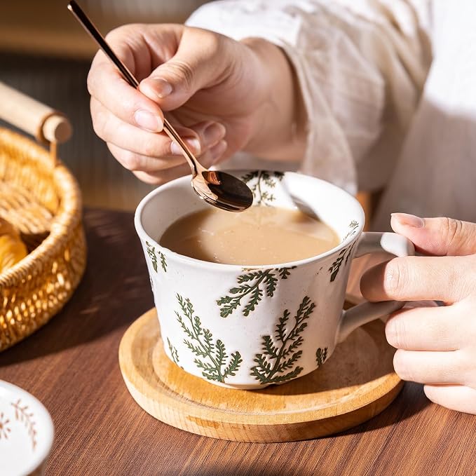 Coffee Mugs Set of 4 with Gold Spoon, 11 oz Ancient Style Hand-painted Ceramic Mug Gifts for Men Women, Unique Personality Gifts for Home Kitchen Office, Dishwasher Microwave Safe - Image 2