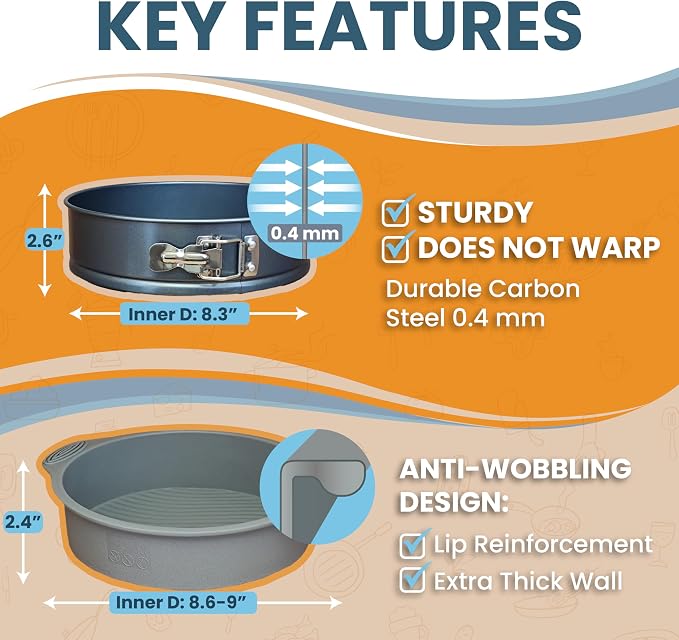 8 Inch Springform Pan for Cheesecake with Leakproof Silicone Sleeve | NONSTICK, Dishwasher Safe, No Leaks in WATER BATH, NO FOIL WRAP & Parchment Needed, Heavy-Gauge & Durable Carbon Steel 0.4 mm - Image 6